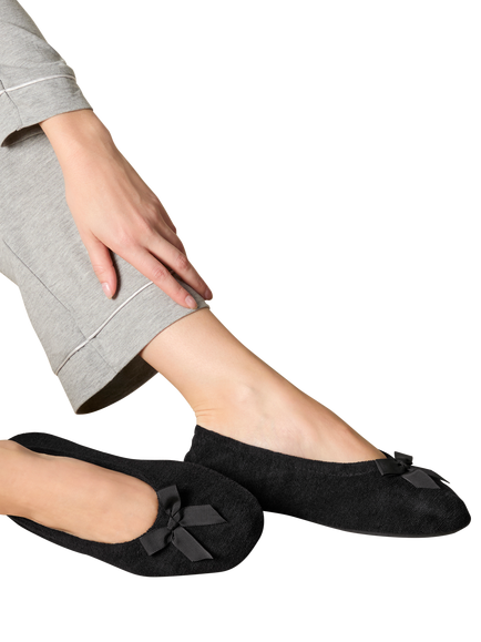 totes Terry Ballerina Slippers - view 2, Black