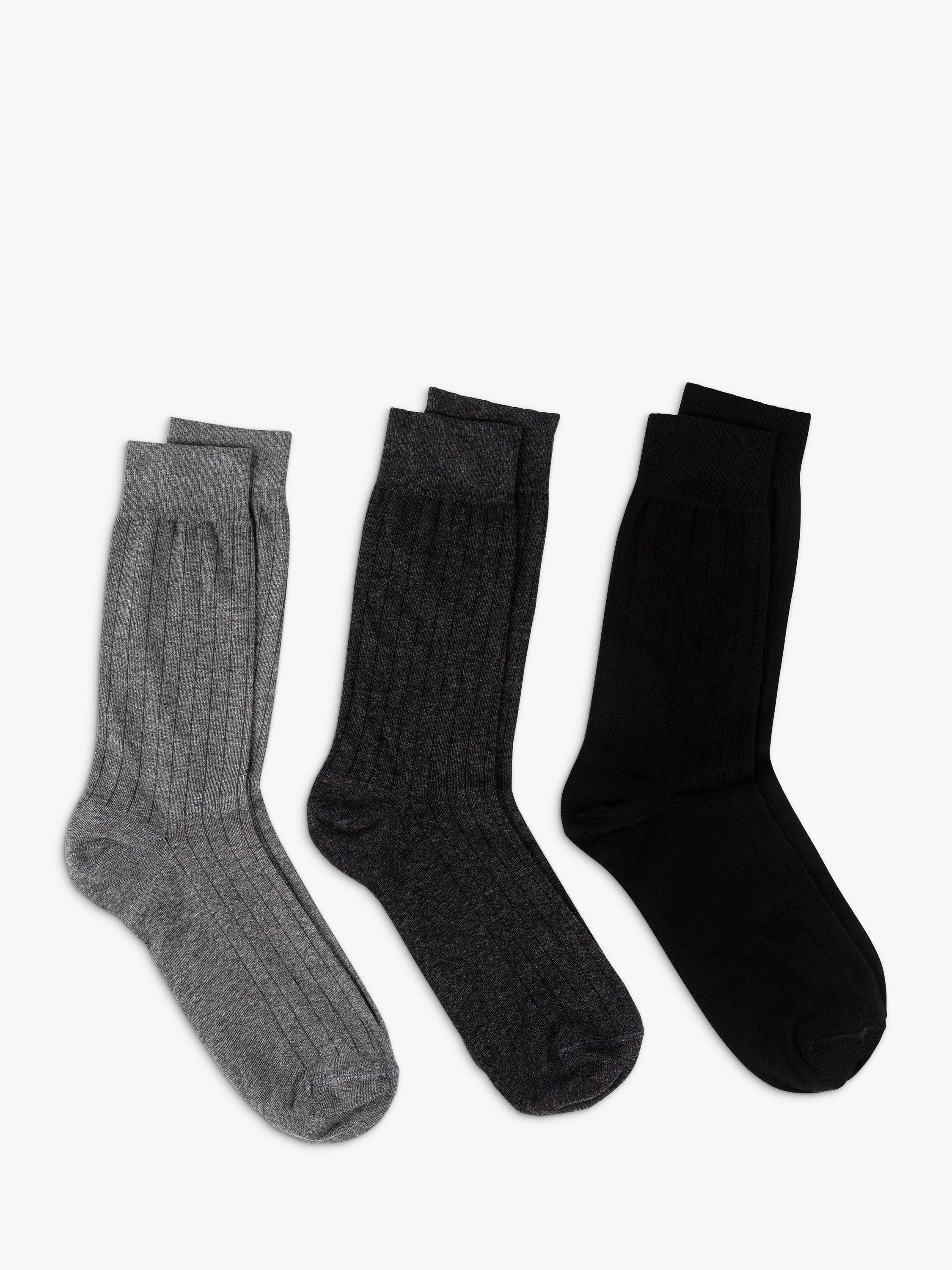 totes Italian Cotton Blend Ankle Socks, Pack of 3, Black/Grey, One Size