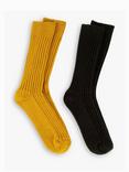 totes Cable Knit Socks, Pack of 2, Mustard/Green