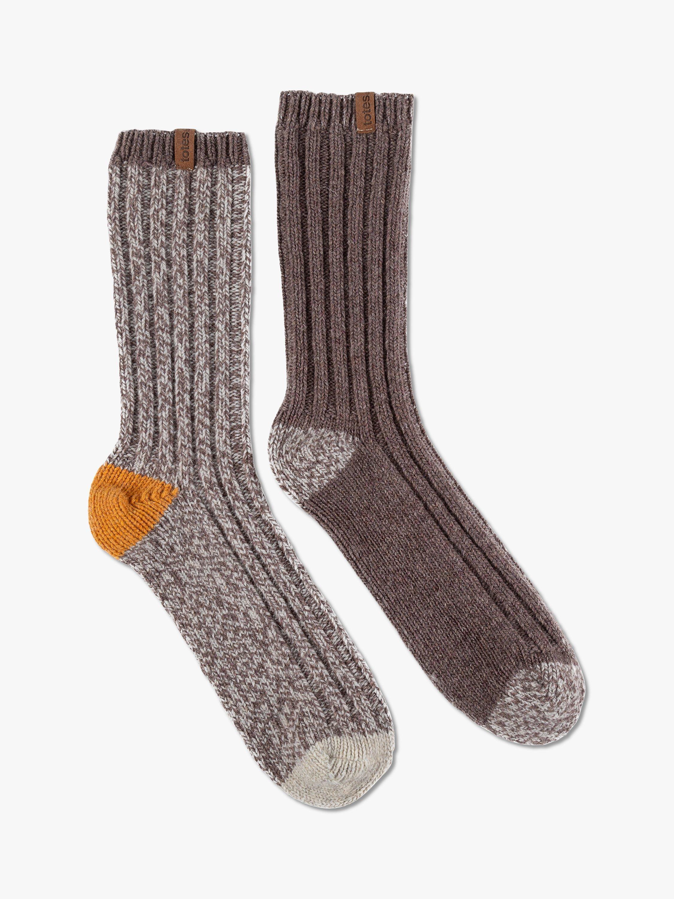 totes Chunky Twist Wool Blend Boot Socks, Pack of 2, Brown