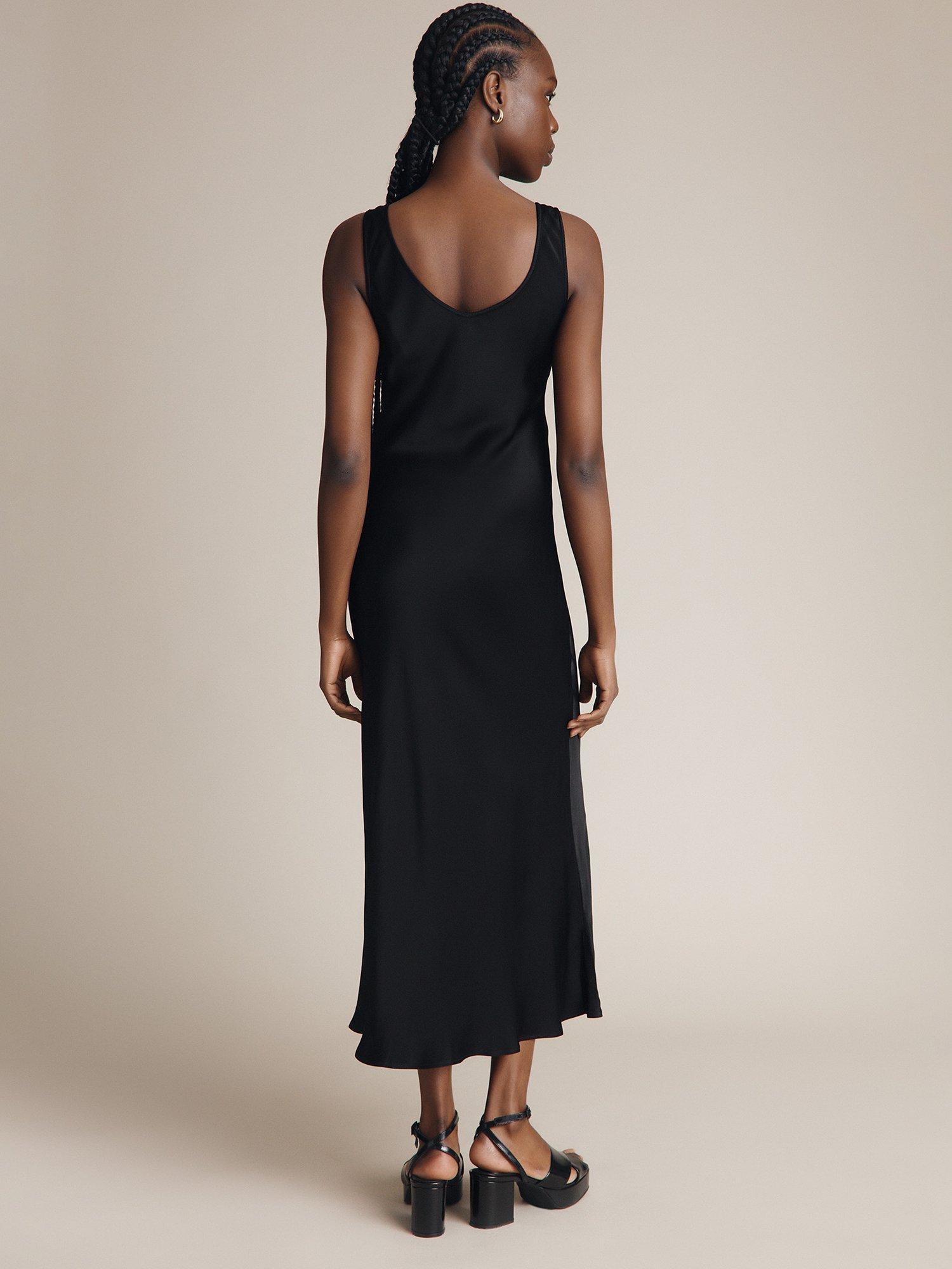 Product image 2 of 4, which shows Ghost Palm Satin Slip Midi Dress, Black, XS