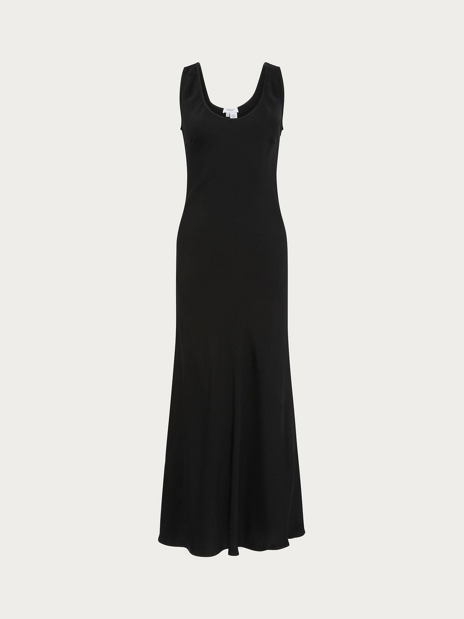 Product image 3 of 4, which shows Ghost Palm Satin Slip Midi Dress, Black, XS