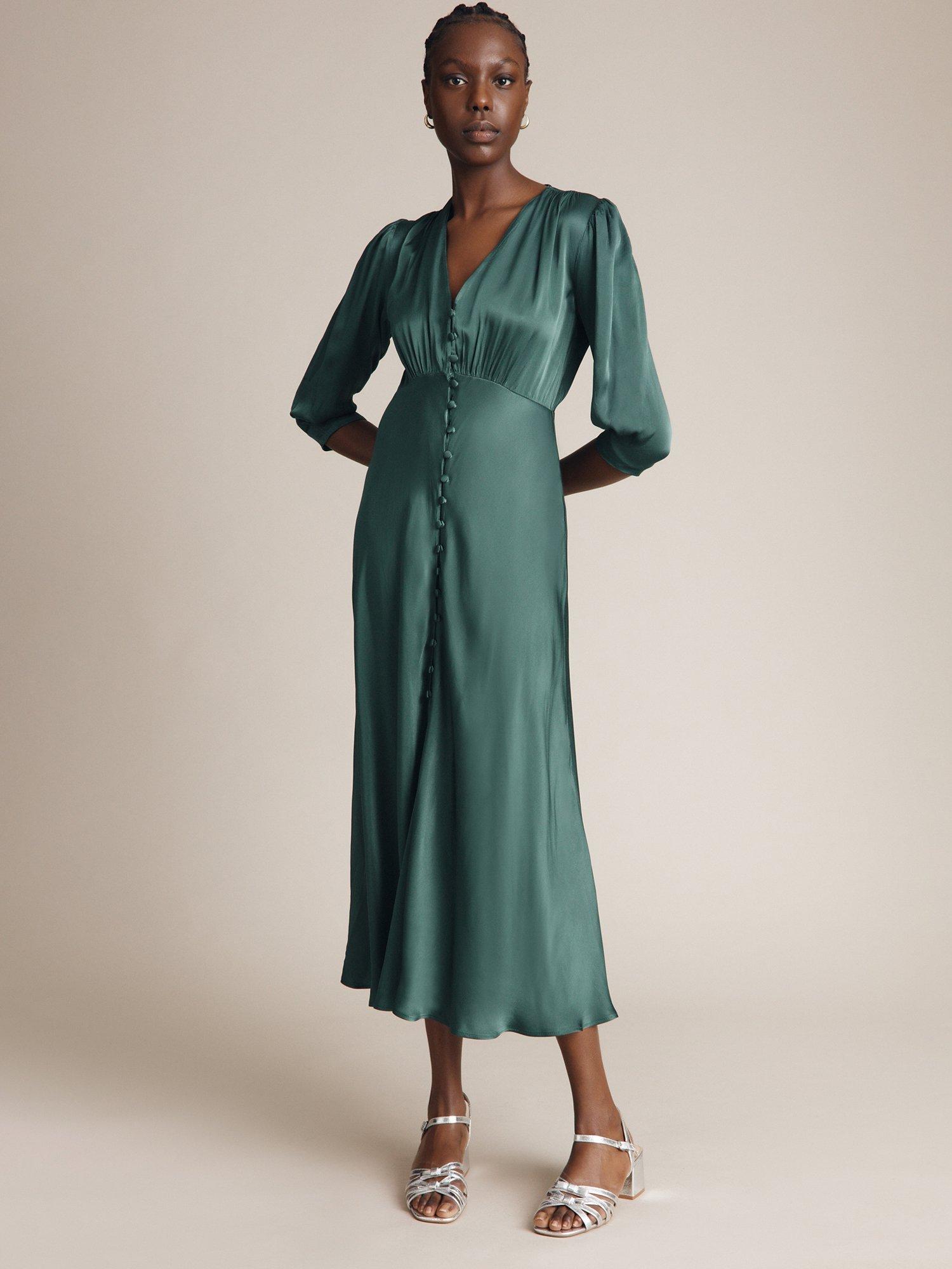 Ghost Madison Satin Maxi Dress, Bottle Green