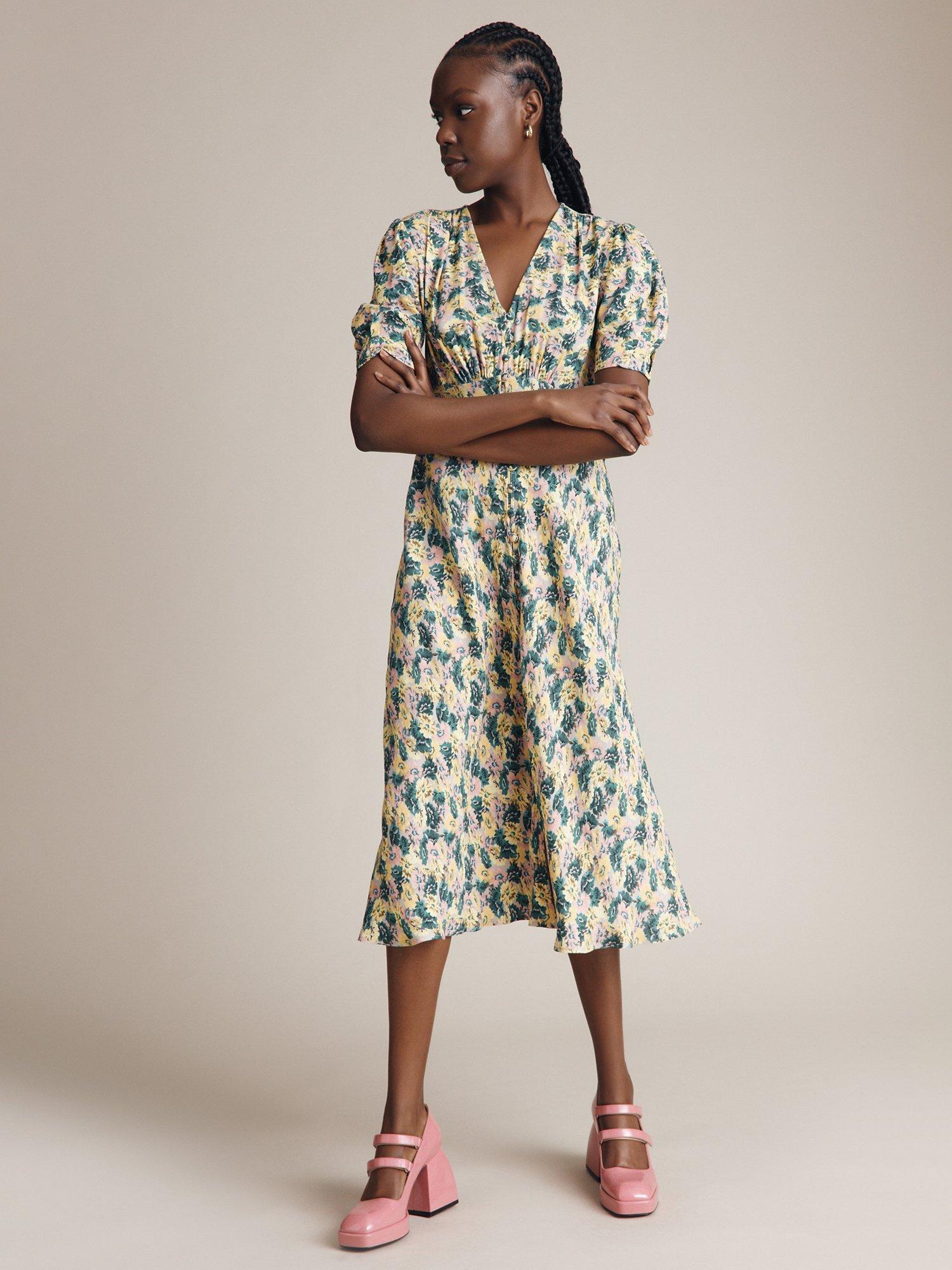 Ghost Lucy Floral Print Dress, Yellow Misty Bloom