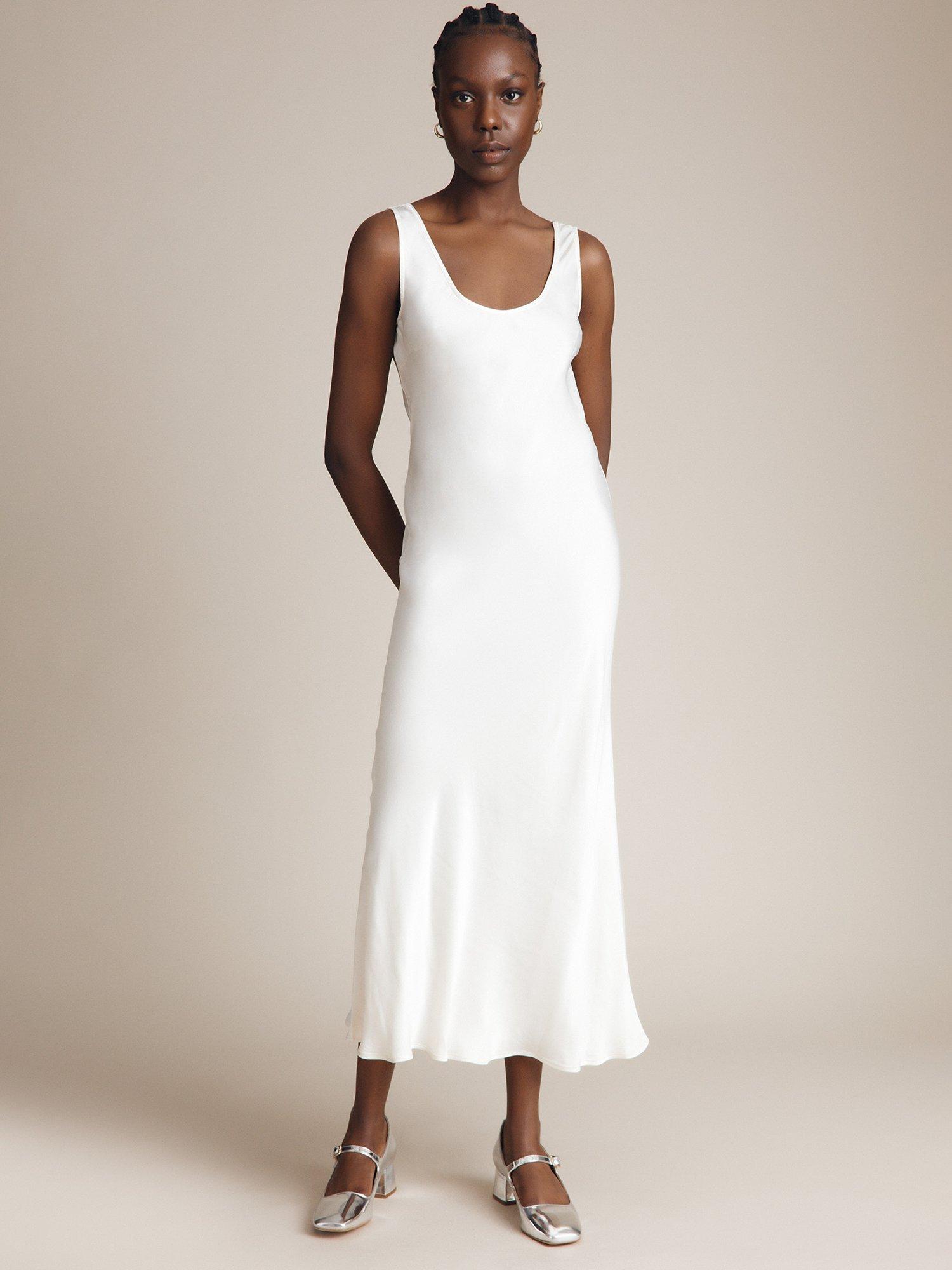 Ghost Palm Satin Slip Midi Dress Ivory