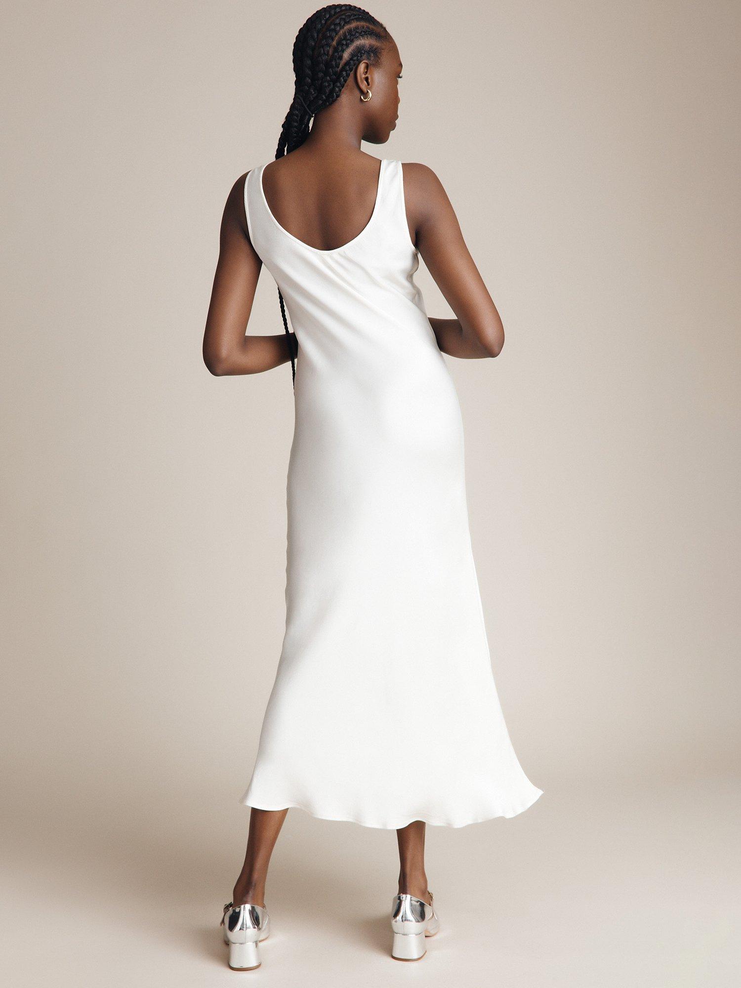 Product image 2 of 4, which shows Ghost Palm Satin Slip Midi Dress, Ivory, XXS