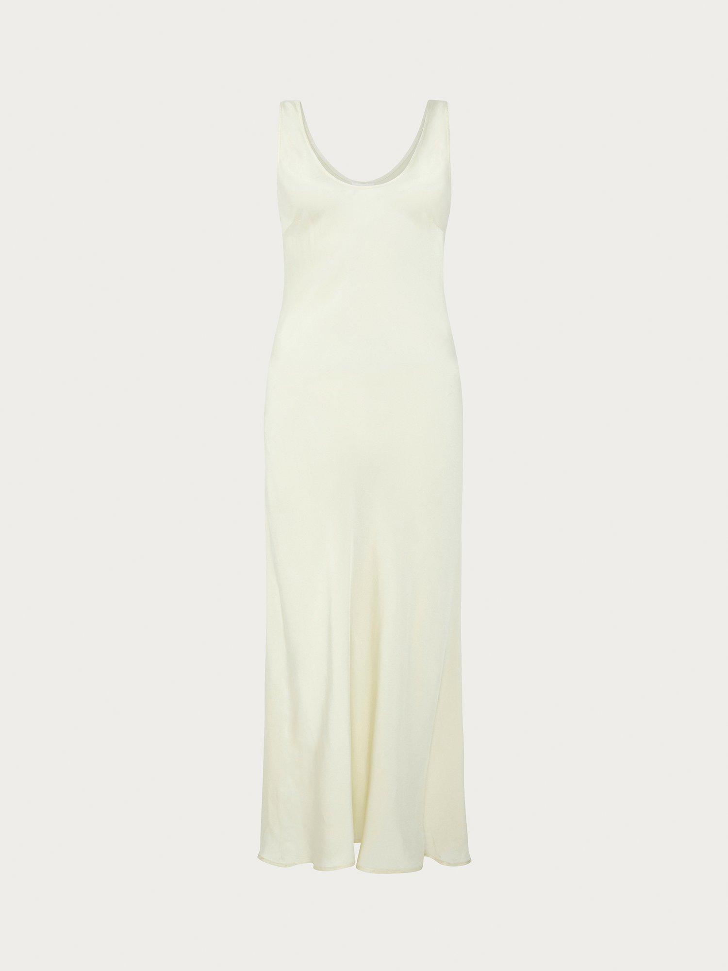 Product image 3 of 4, which shows Ghost Palm Satin Slip Midi Dress, Ivory, XXS