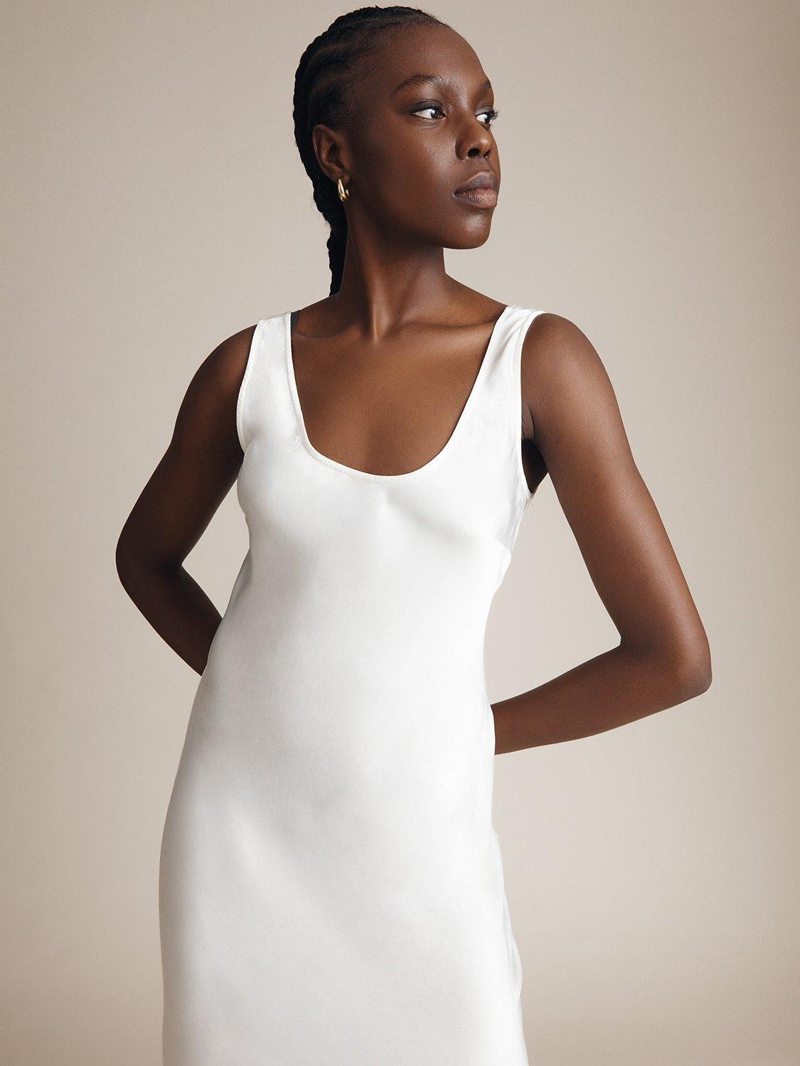 Product image 4 of 4, which shows Ghost Palm Satin Slip Midi Dress, Ivory, XXS