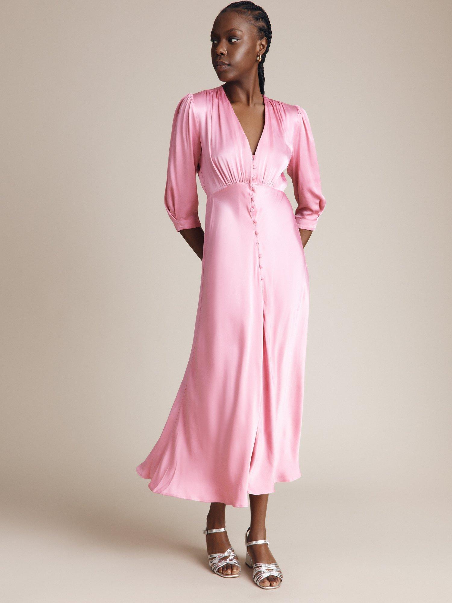 Ghost Madison Satin Maxi Dress, Light Pink, XXS