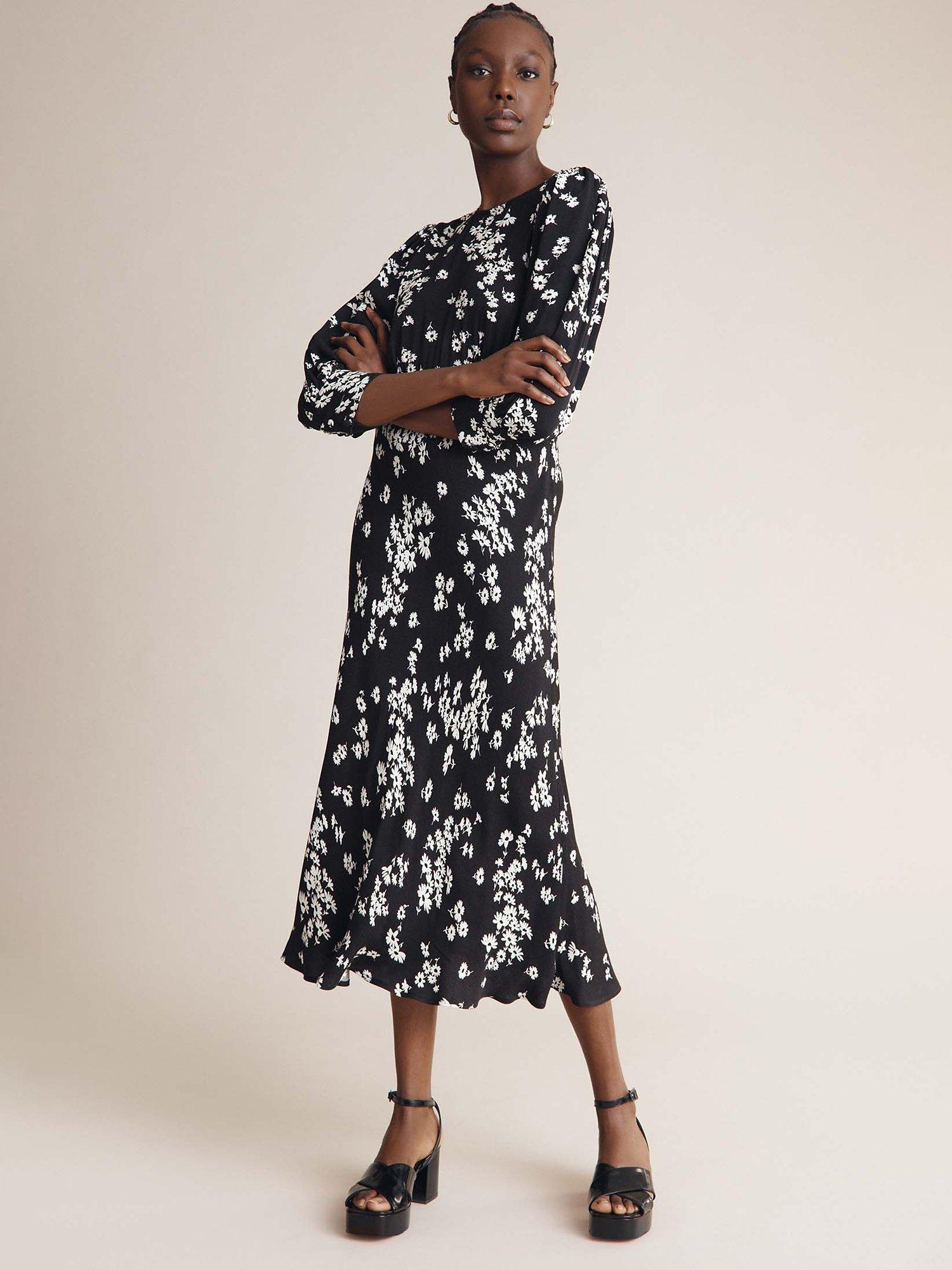 Ghost Tayla Daisy Print Midi Dress, Black/Multi