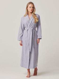 British Boxers Westwood Stripe Brushed Cotton Dressing Gown, Pebble Grey/White