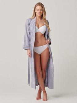 British Boxers Westwood Stripe Brushed Cotton Dressing Gown - view 2, Pebble Grey/White