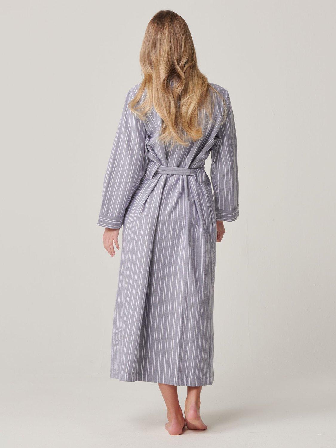 Product image 4 of 5, which shows British Boxers Westwood Stripe Brushed Cotton Dressing Gown, Pebble Grey/White, XS