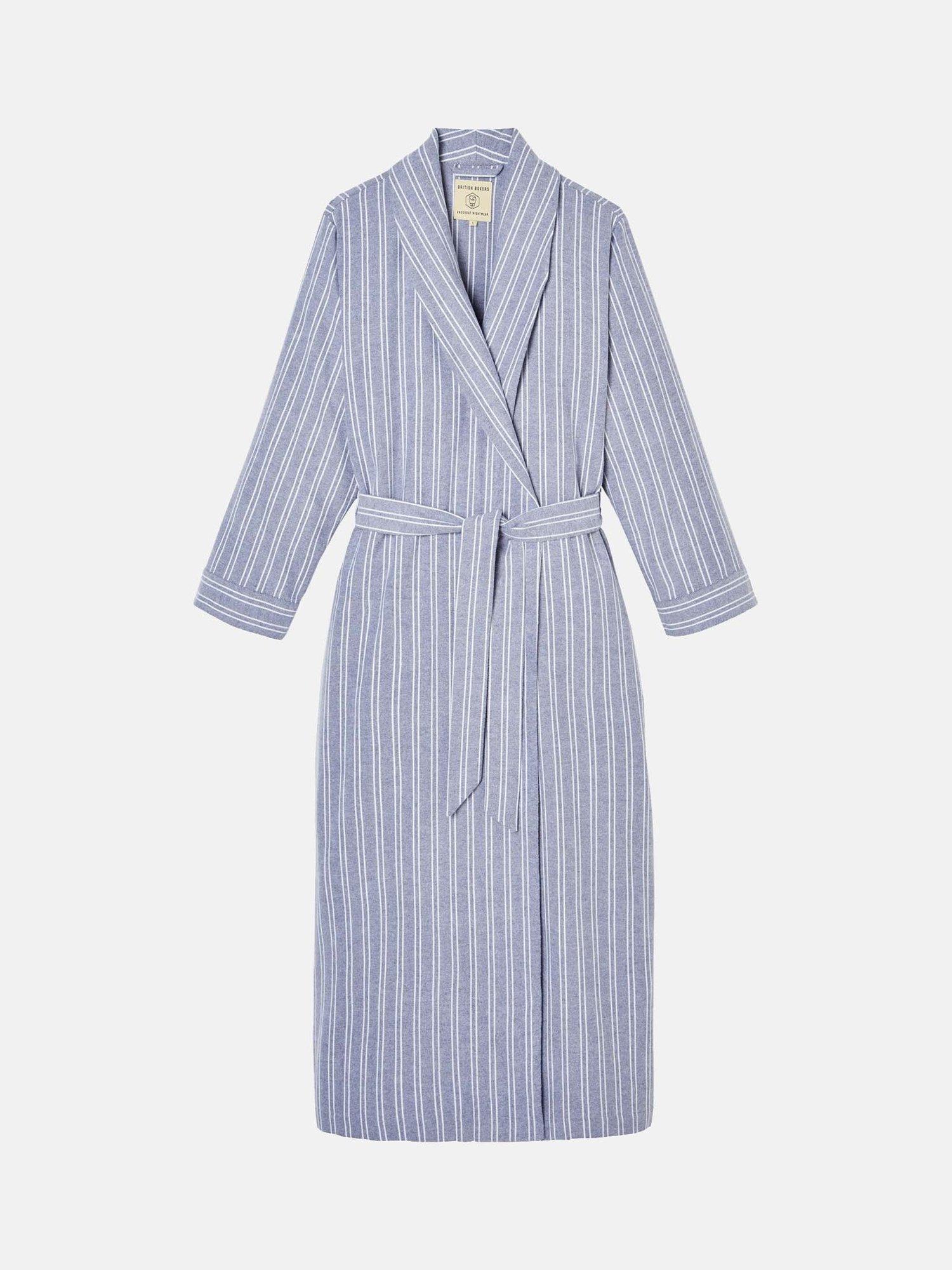 Product image 5 of 5, which shows British Boxers Westwood Stripe Brushed Cotton Dressing Gown, Pebble Grey/White, XS