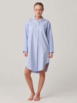British Boxers Stripe Brushed Cotton Nightshirt, Blue/White