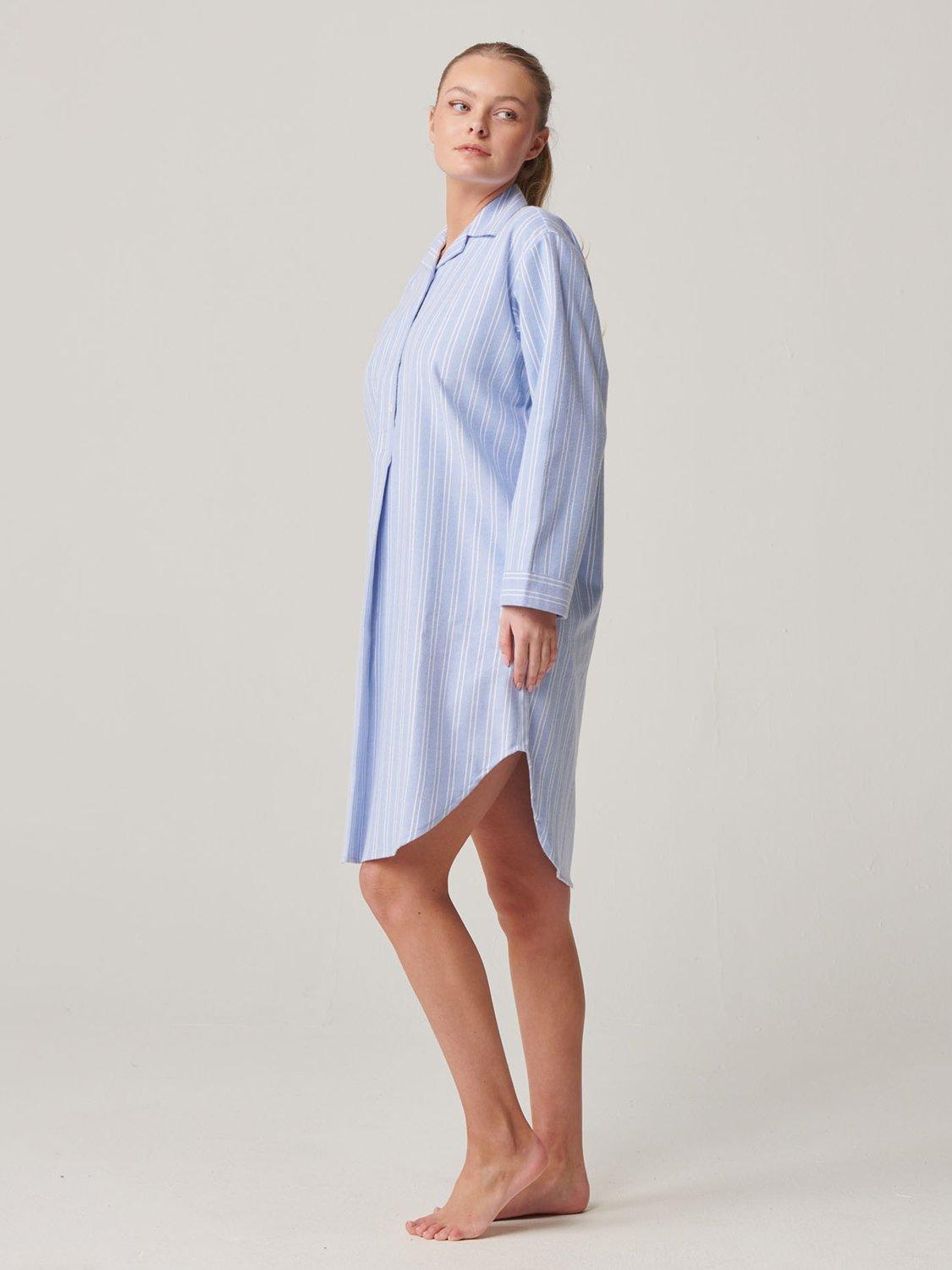 Product image 2 of 5, which shows British Boxers Westwood Stripe Brushed Cotton Nightshirt, Blue/White, XS