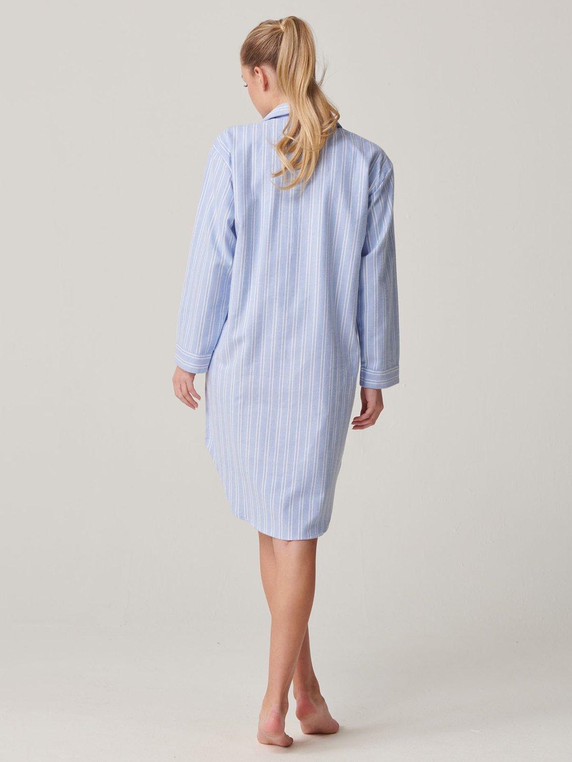 Product image 3 of 5, which shows British Boxers Westwood Stripe Brushed Cotton Nightshirt, Blue/White, XS