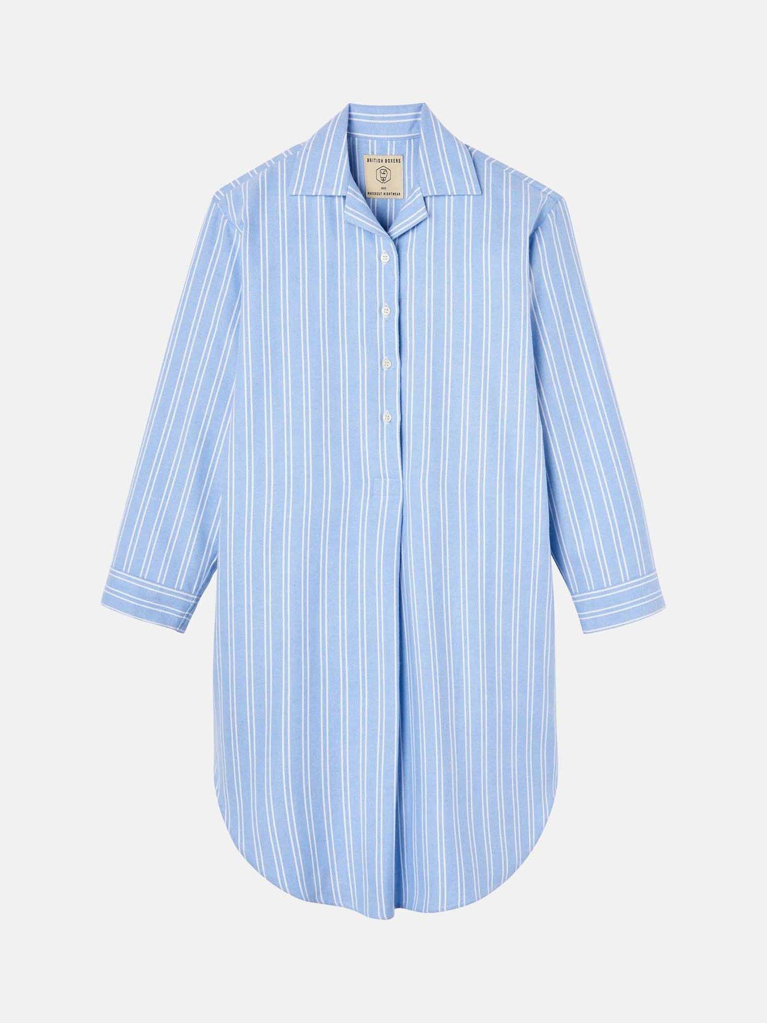 Product image 4 of 5, which shows British Boxers Westwood Stripe Brushed Cotton Nightshirt, Blue/White, XS