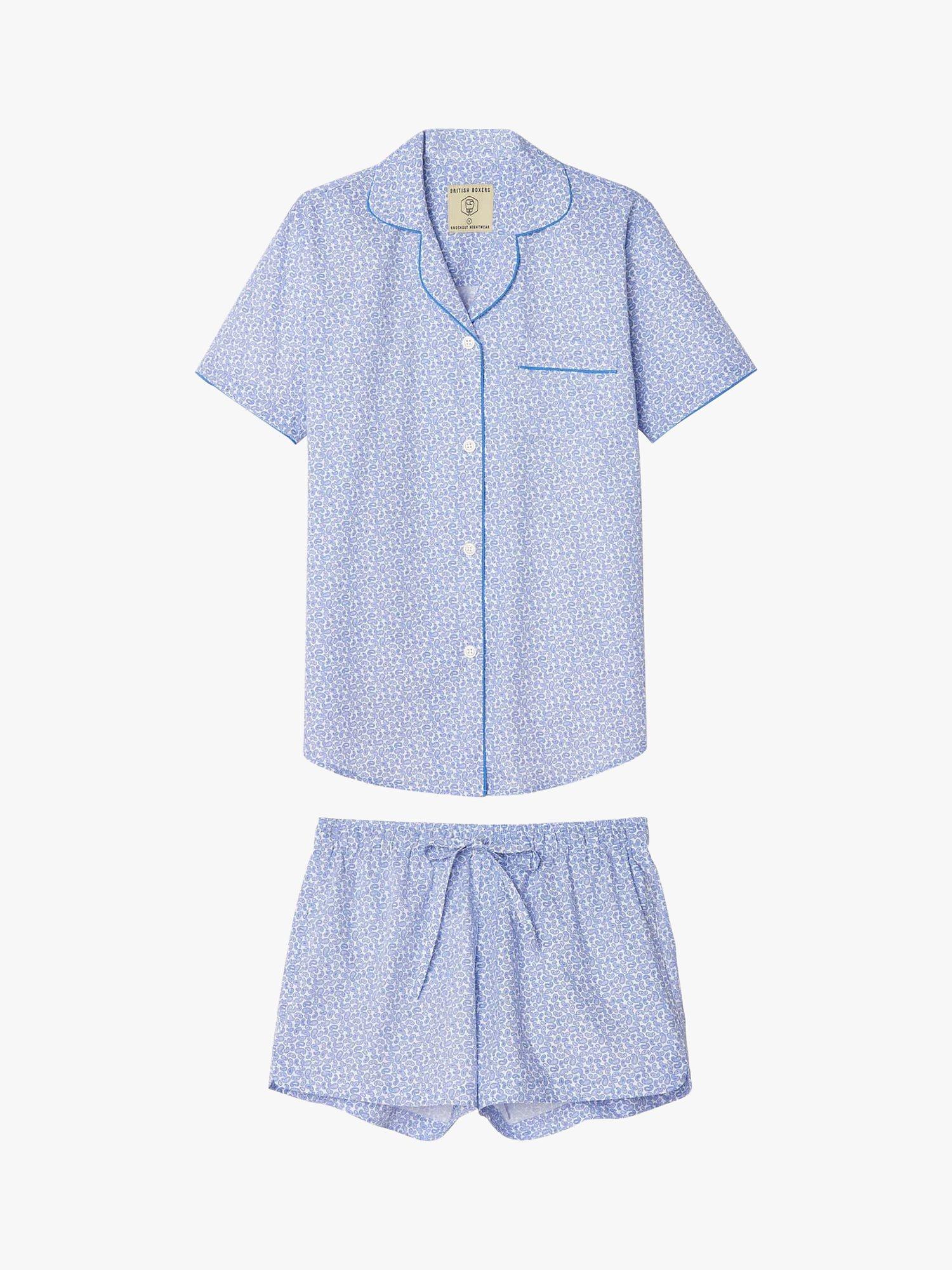 British Boxers Short Crisp Cotton Pyjama Set, White Paisley