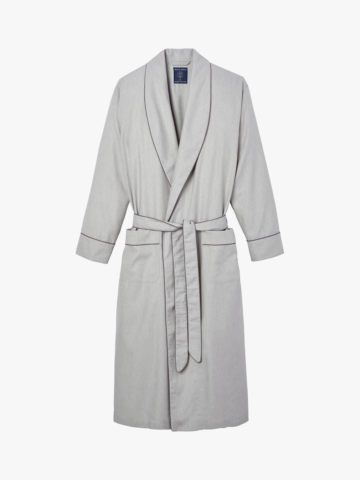 Product image 1 of 4, which shows British Boxers Herringbone Cotton Twill Dressing Gown, Armoury Grey, S