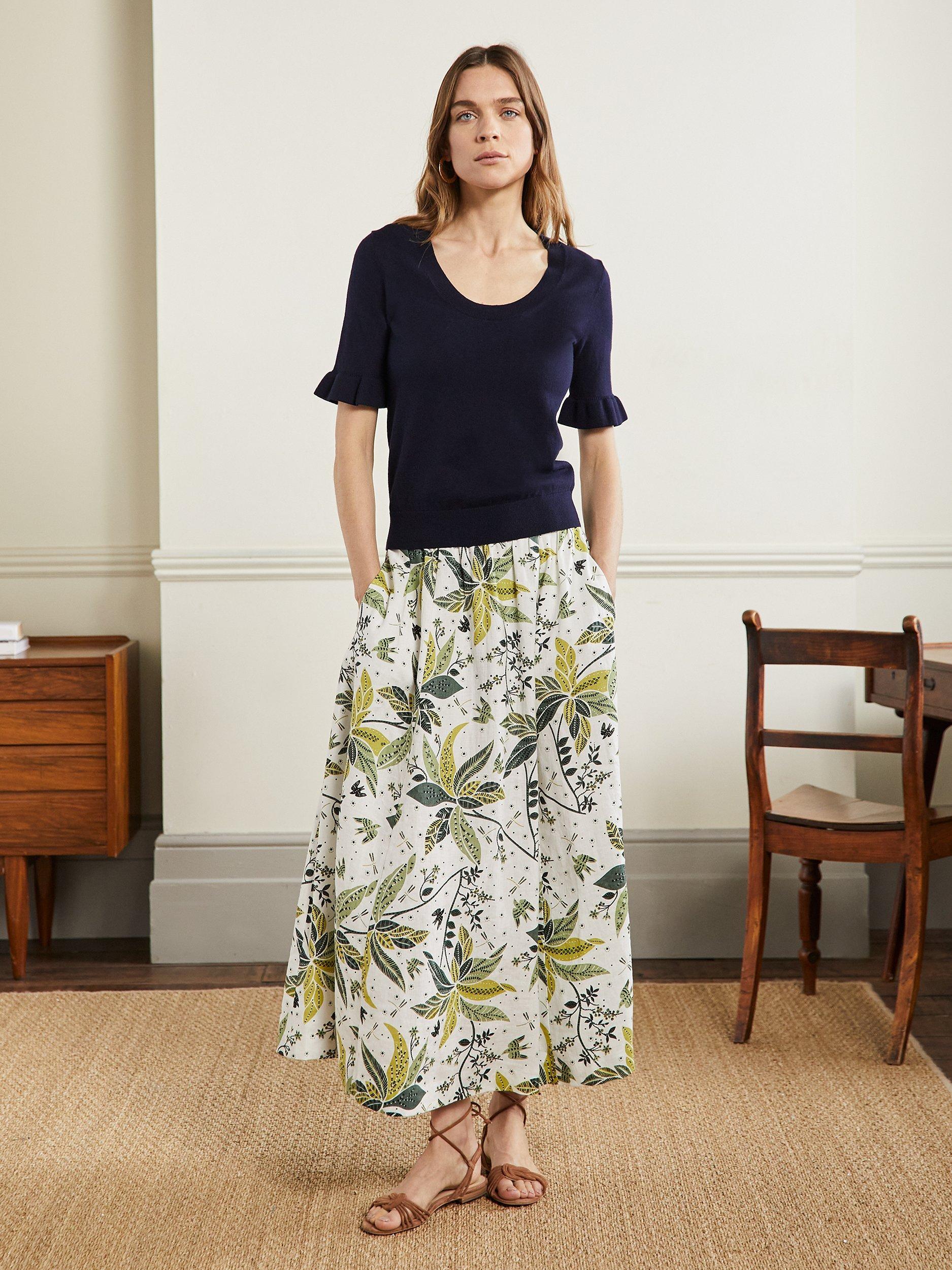 Boden Cotton Knit Frill Sleeve T-Shirt Jumper