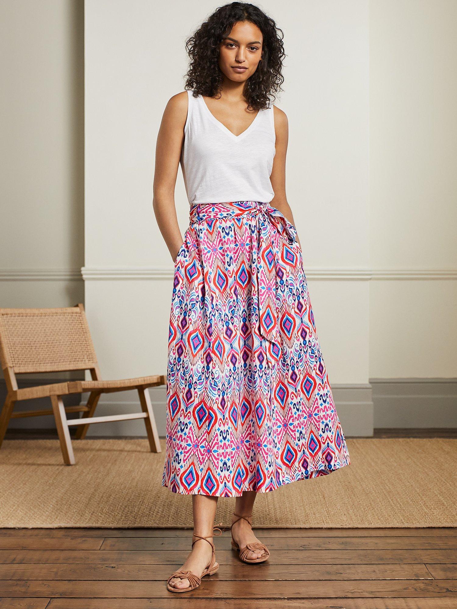 Boden Rosemary Ikat Linen Midi Skirt, Multi