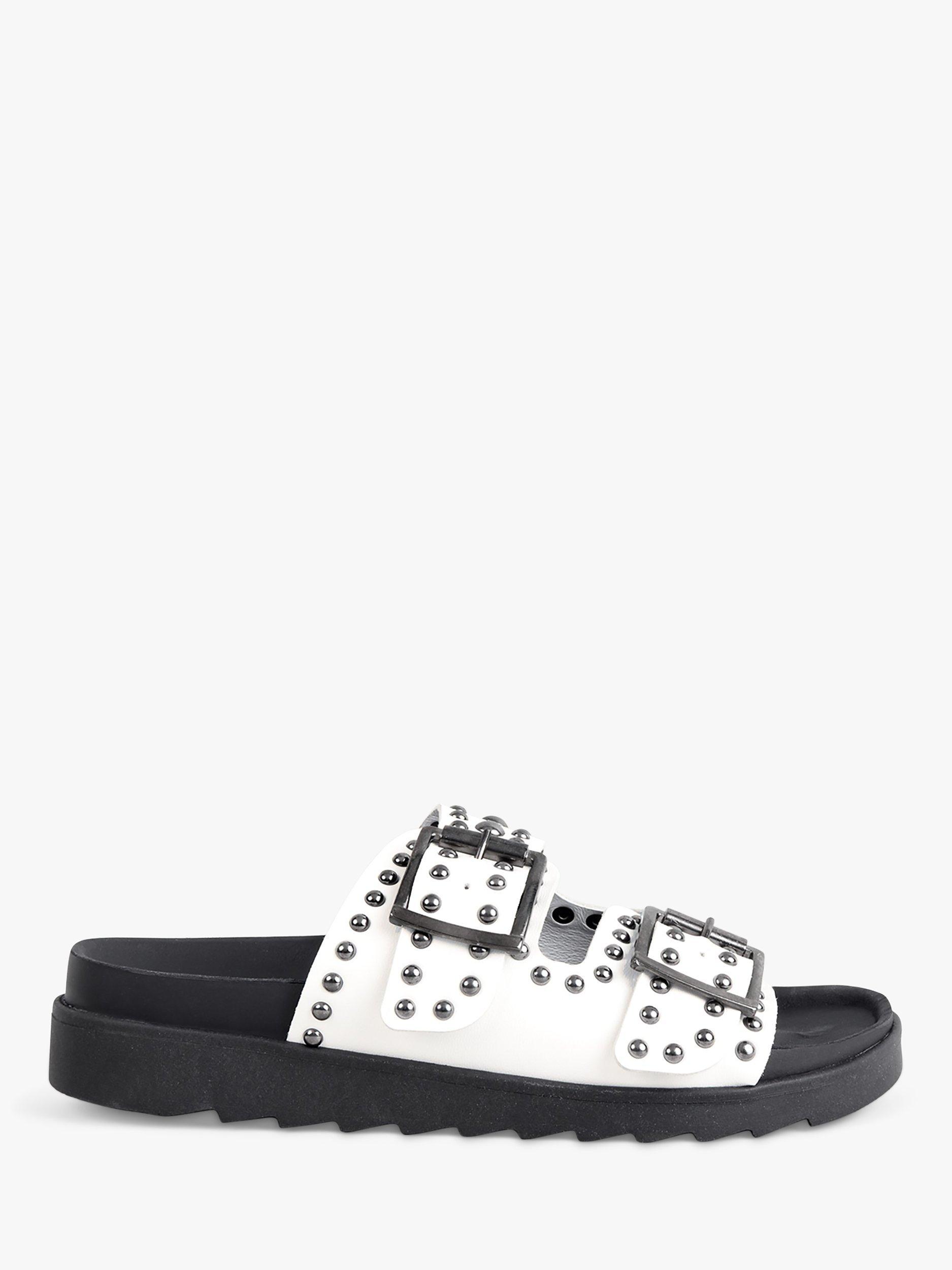 HUSH Kapalua Leather Studded Sliders, White, 6