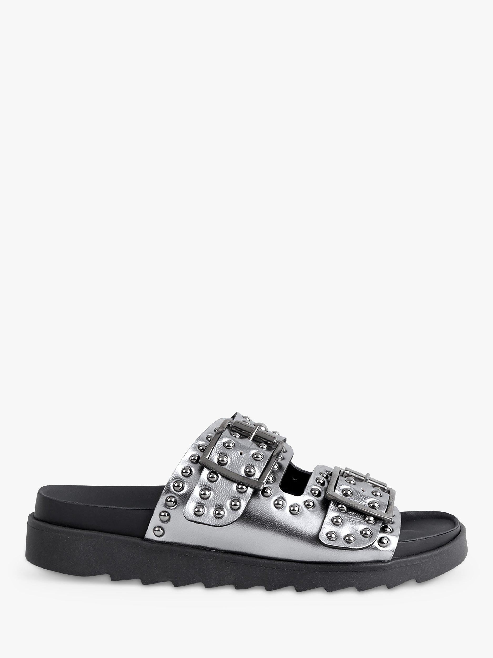 HUSH Kapalua Leather Studded Sliders, Pewter, 5