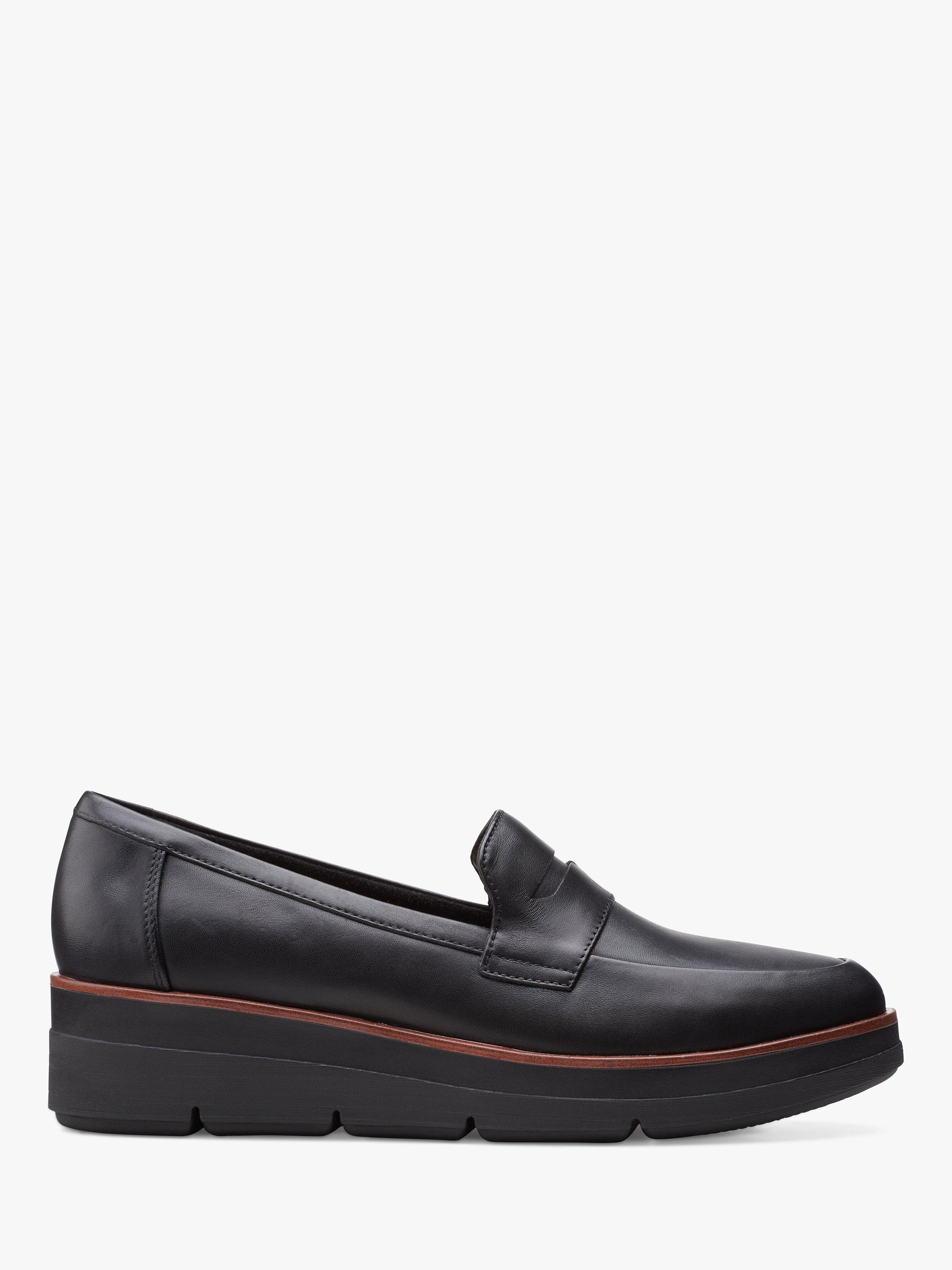 Clarks Shaylin Step Leather Slip On Loafers, Black