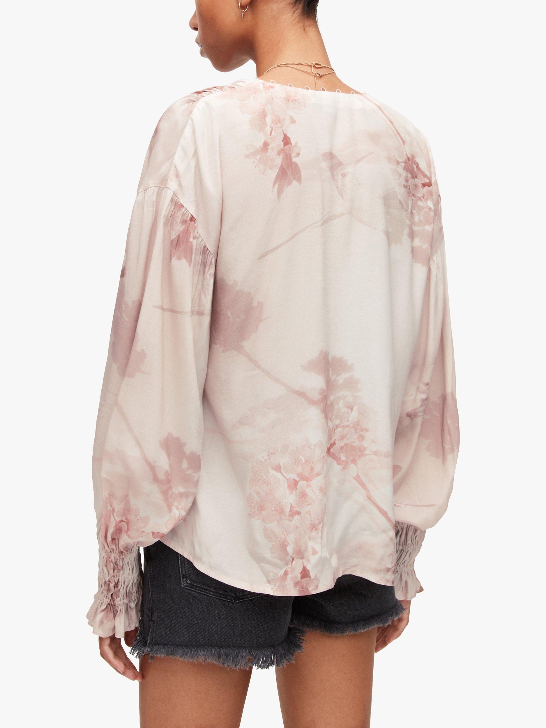 Product image 2 of 6, which shows AllSaints Stella Ume Floral Blouse, Petal Pink, 6