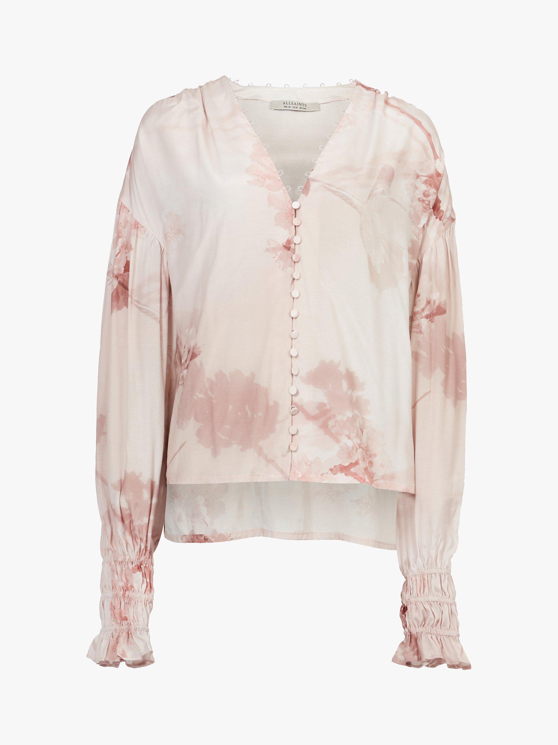 Product image 4 of 6, which shows AllSaints Stella Ume Floral Blouse, Petal Pink, 6