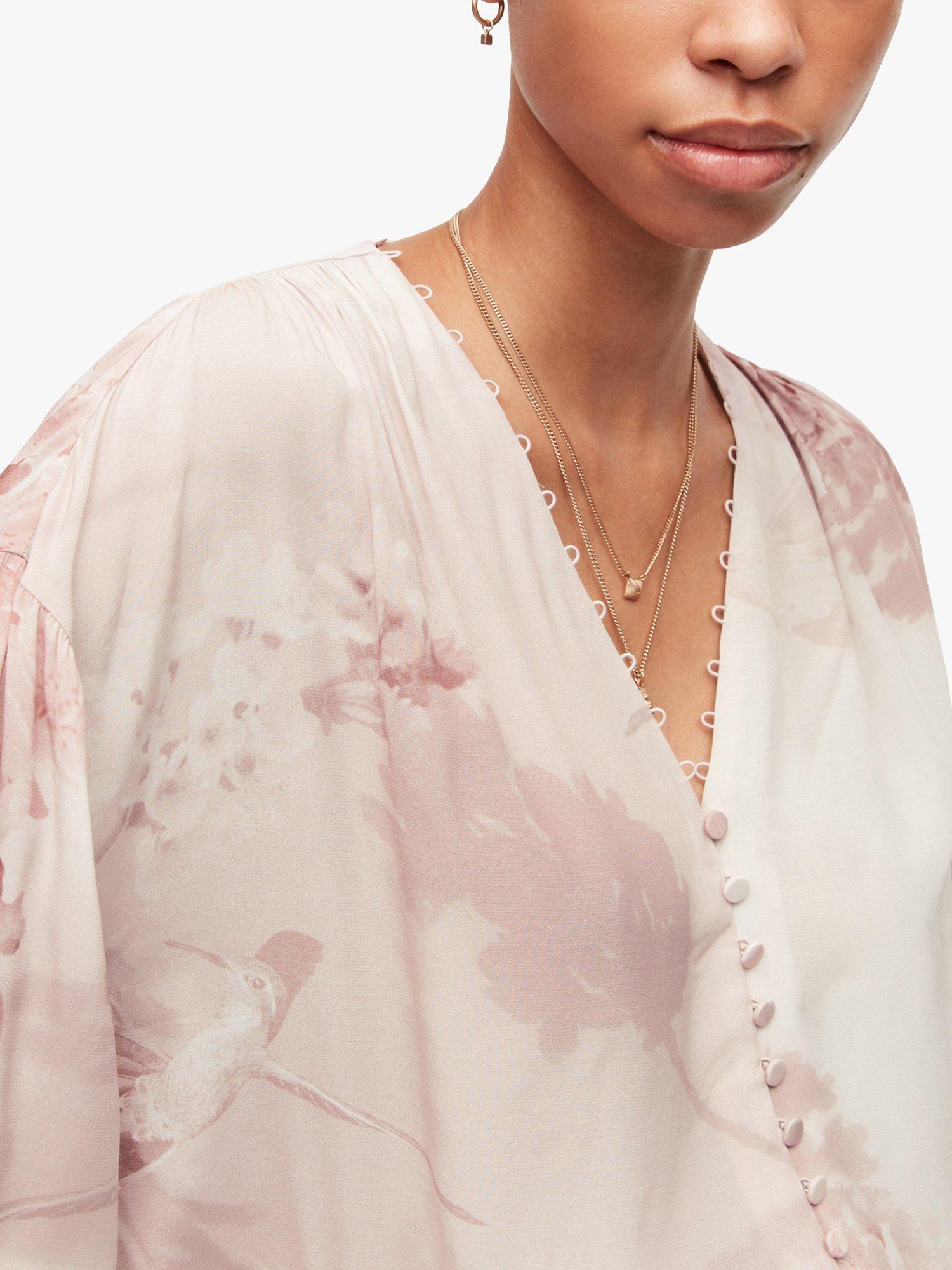 Product image 5 of 6, which shows AllSaints Stella Ume Floral Blouse, Petal Pink, 6