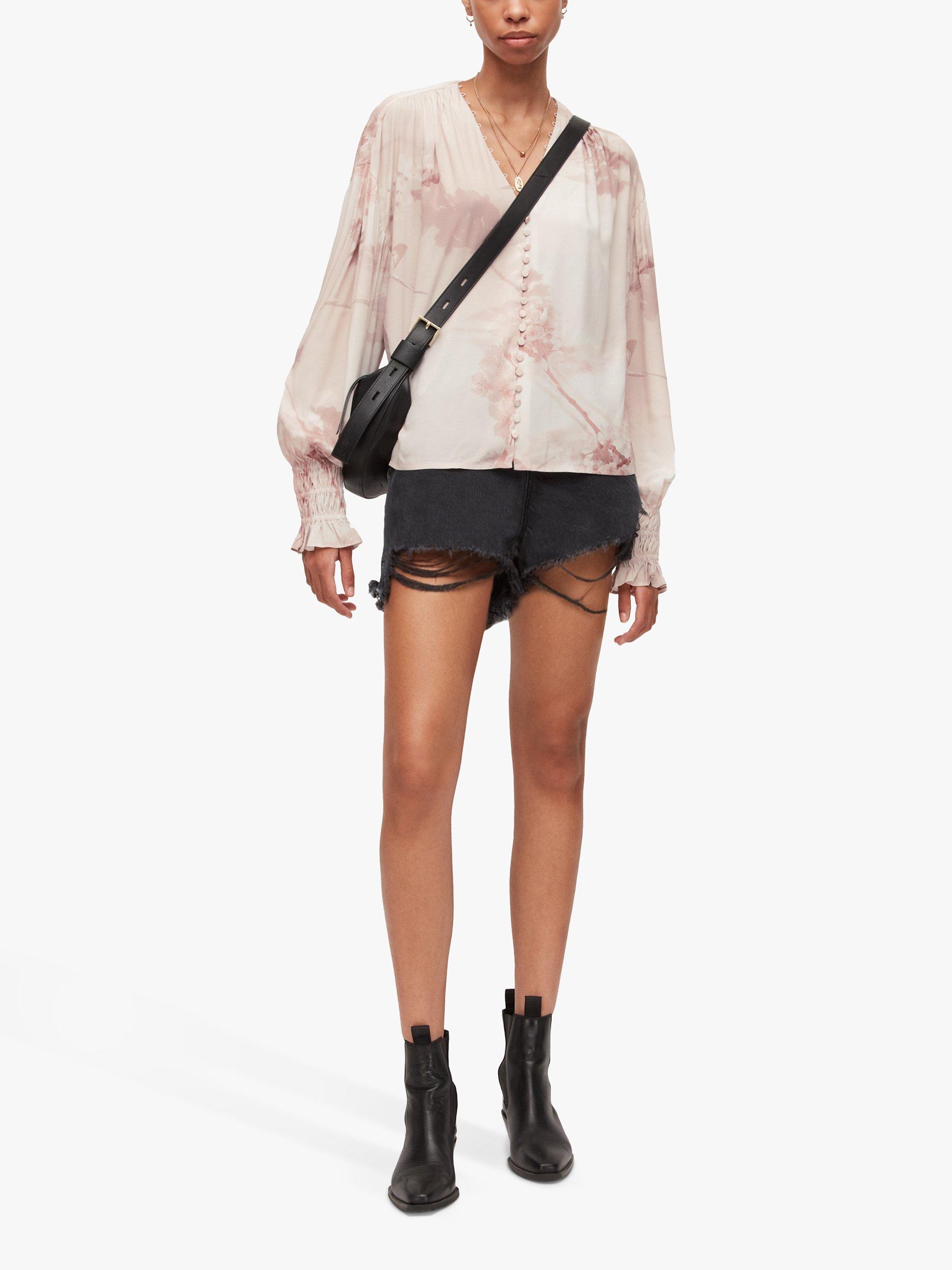 Product image 6 of 6, which shows AllSaints Stella Ume Floral Blouse, Petal Pink, 6
