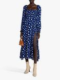 o.p.t Clas Brushstroke Spot Print Puff Sleeve Midi Dress, Navy/Multi