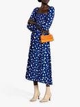 o.p.t Clas Brushstroke Spot Print Puff Sleeve Midi Dress, Navy/Multi