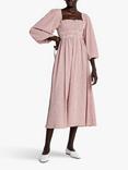 o.p.t Santana Puff Sleeve Check Print Midi Dress, Pink