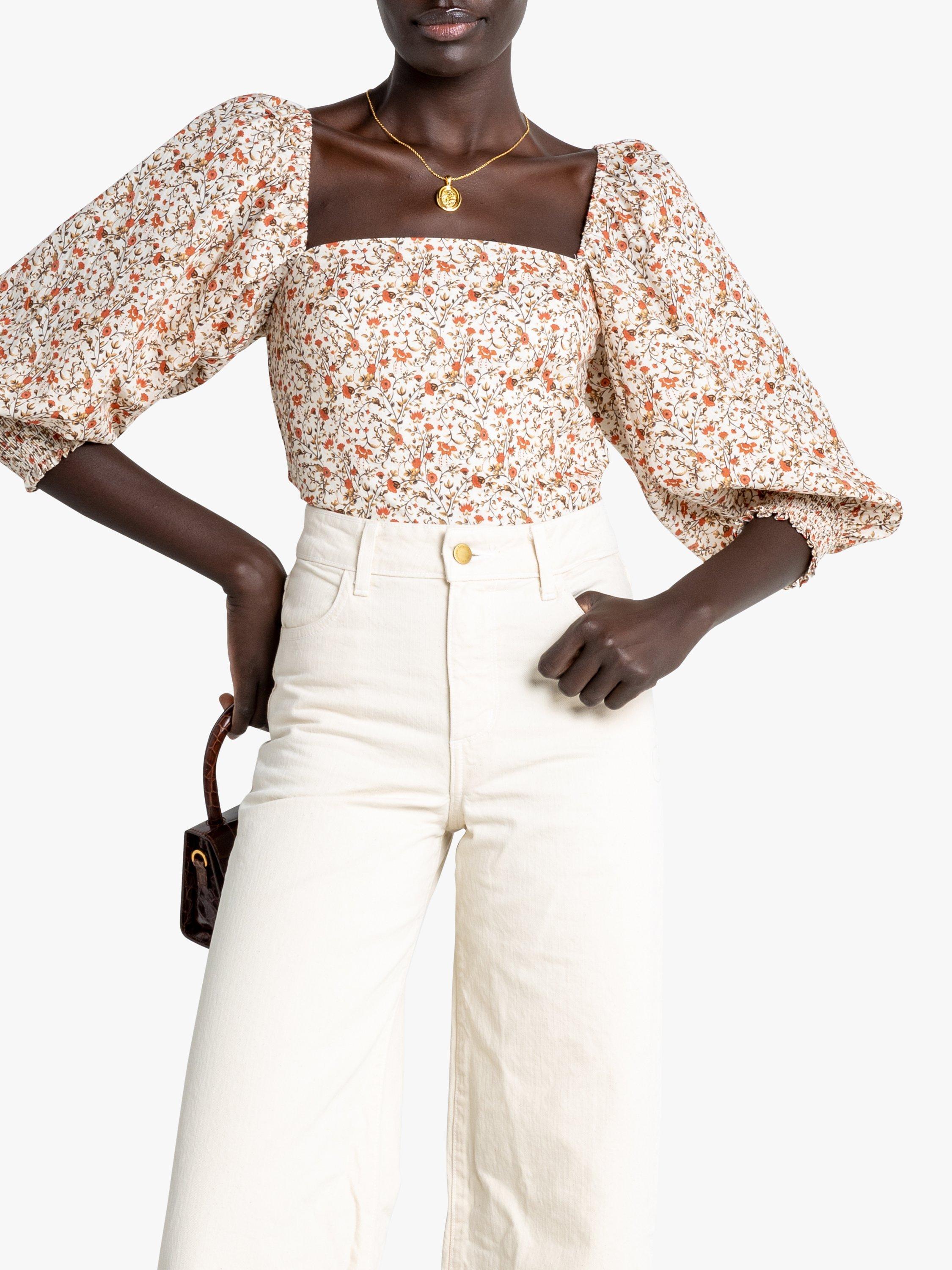 o.p.t Gisele Floral Print Fitted Bodice Blouse, Orange