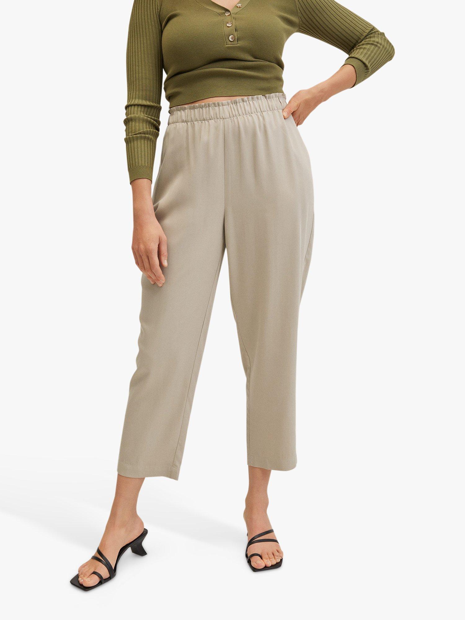 Mango Fluido Cropped Trousers, Pastel Grey, M