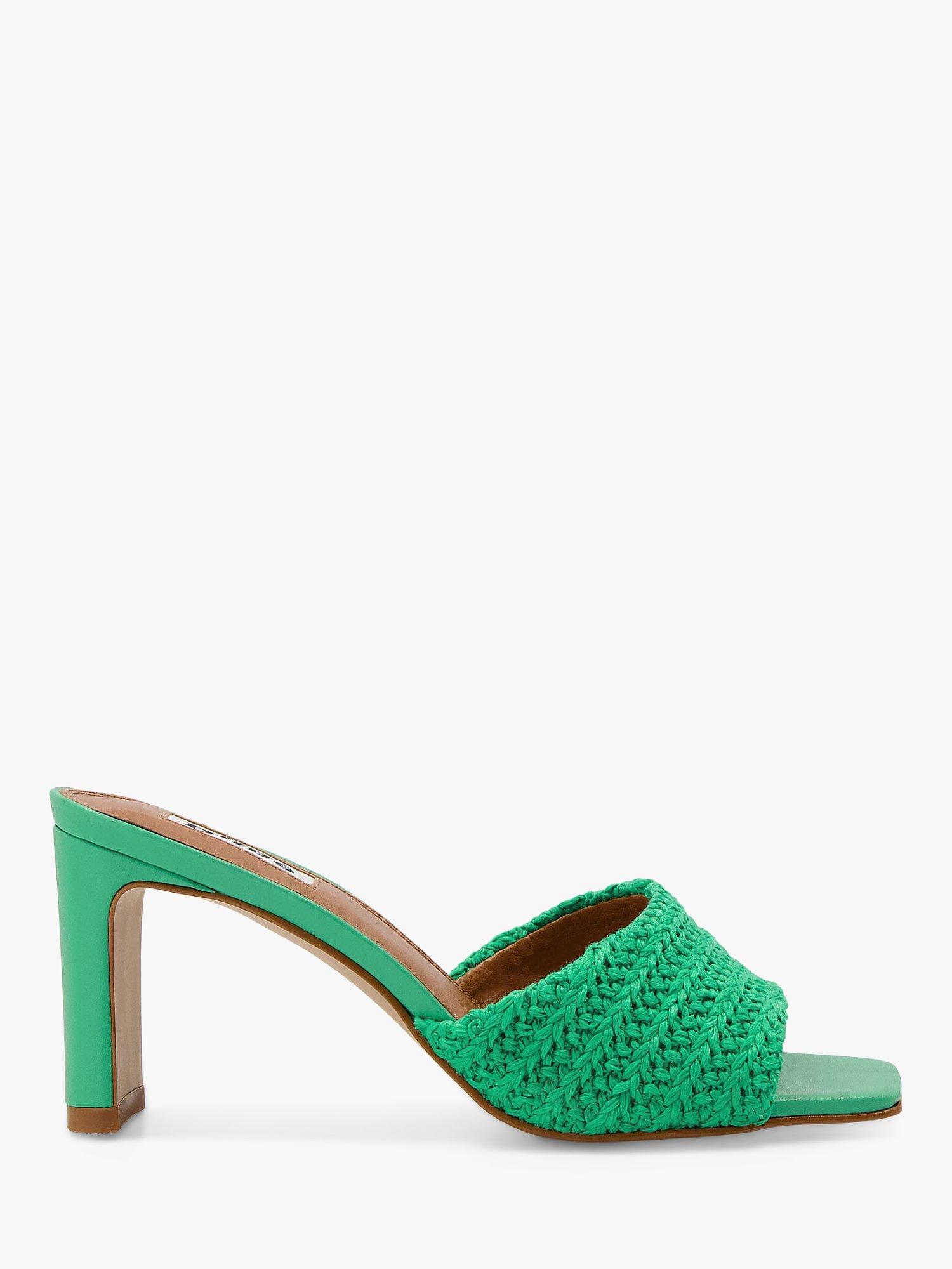 Dune March Woven Block Heel Mules, Green, 3