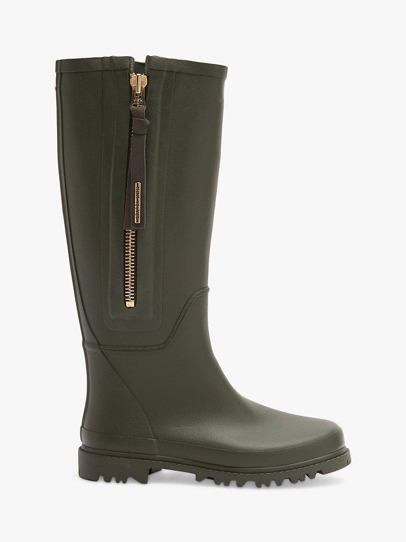 Mint Velvet April Zip Detail Wellington Boots, Khaki, 3