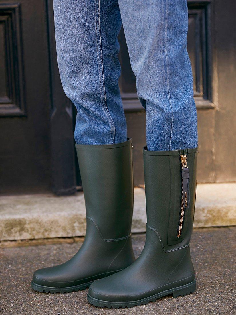 Mint Velvet April Zip Detail Wellington Boots, Khaki, 3