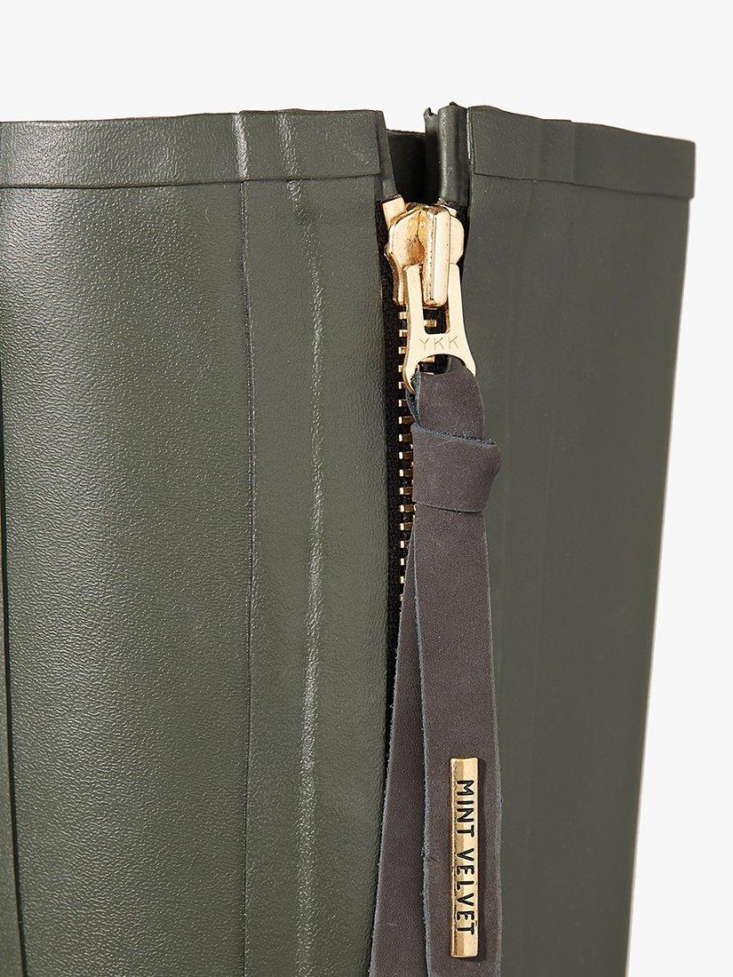 Mint Velvet April Zip Detail Wellington Boots, Khaki, 3