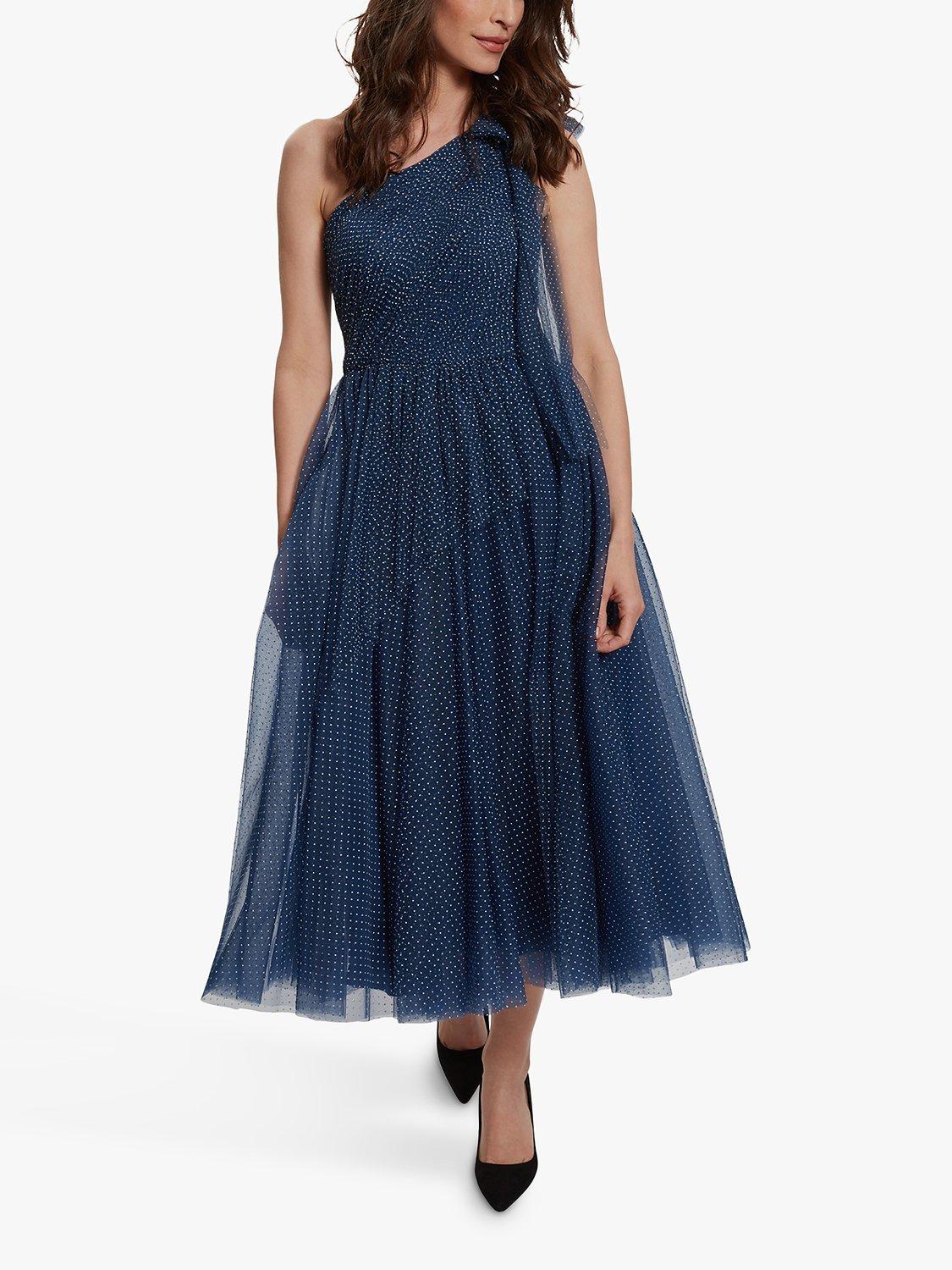Gina Bacconi Hinda Spot Tulle Midi Dress, Navy, 16
