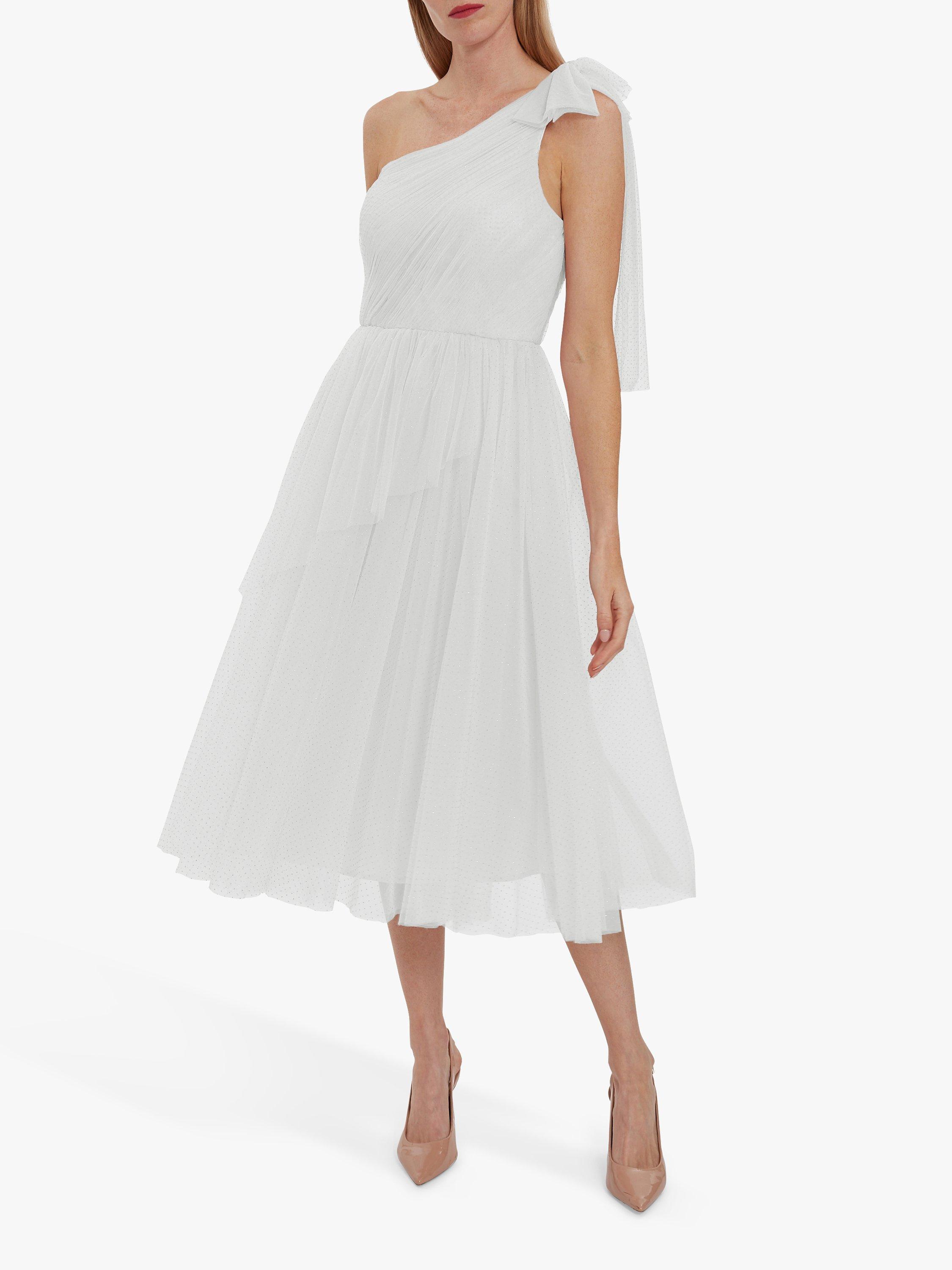 Gina Bacconi Hinda Spot Tulle Midi Dress, Off White, 14