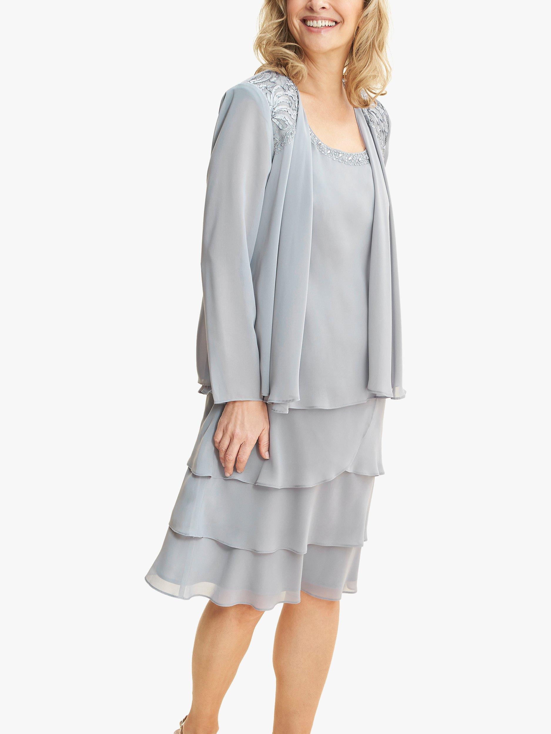 Gina Bacconi Camira Lace Shoulder Bead Tier Jacket Dress