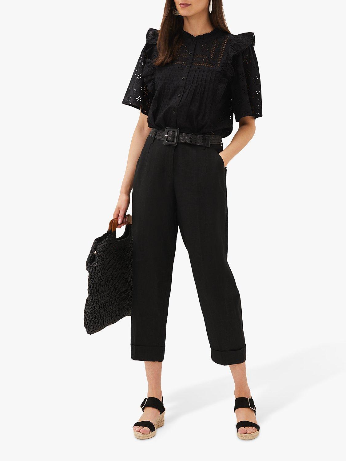 Phase Eight Klarra Tapered Linen Trousers, Black