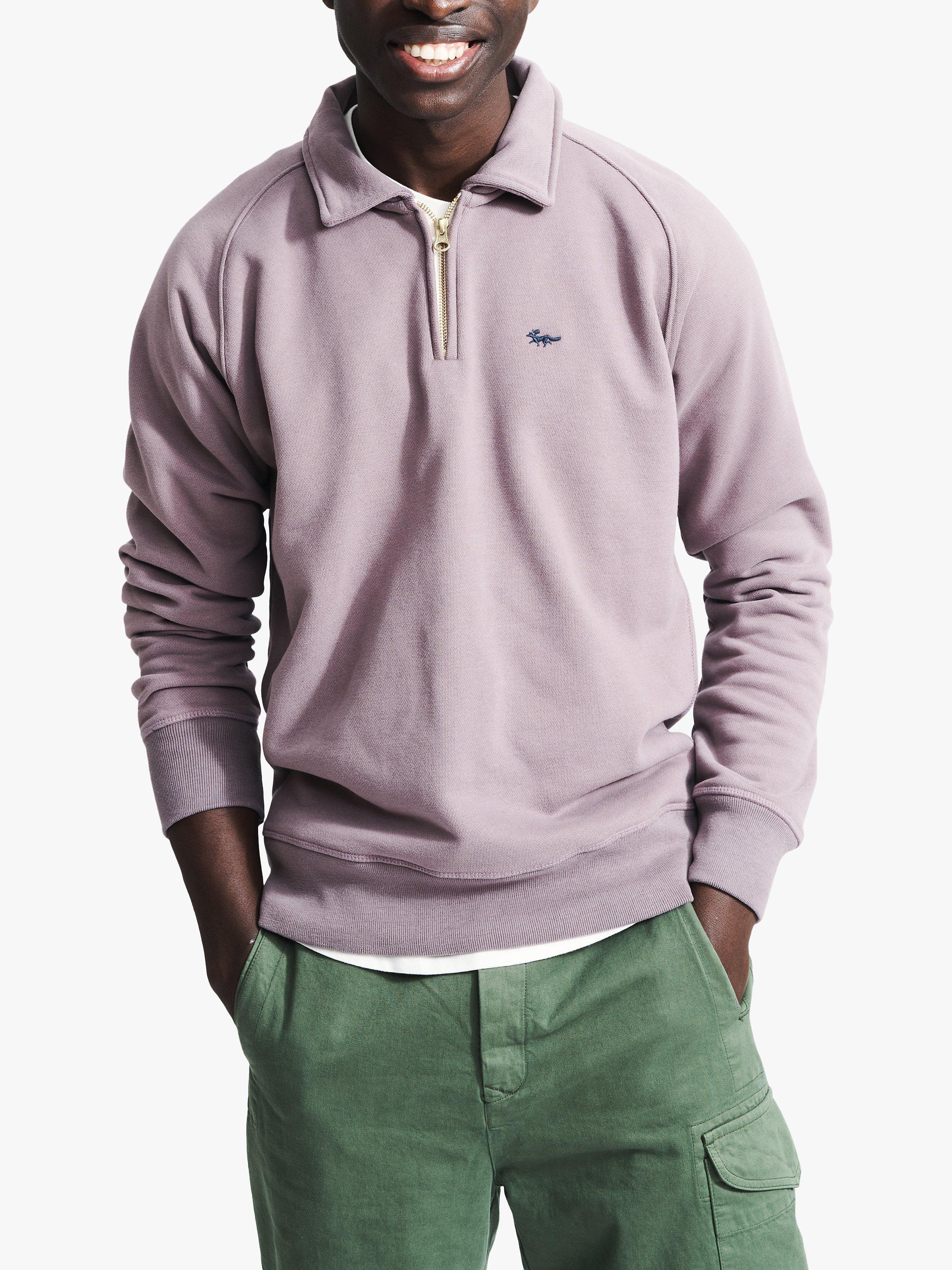 Aubin Dunster Organic Cotton Zip Neck Sweatshirt, Purple, M