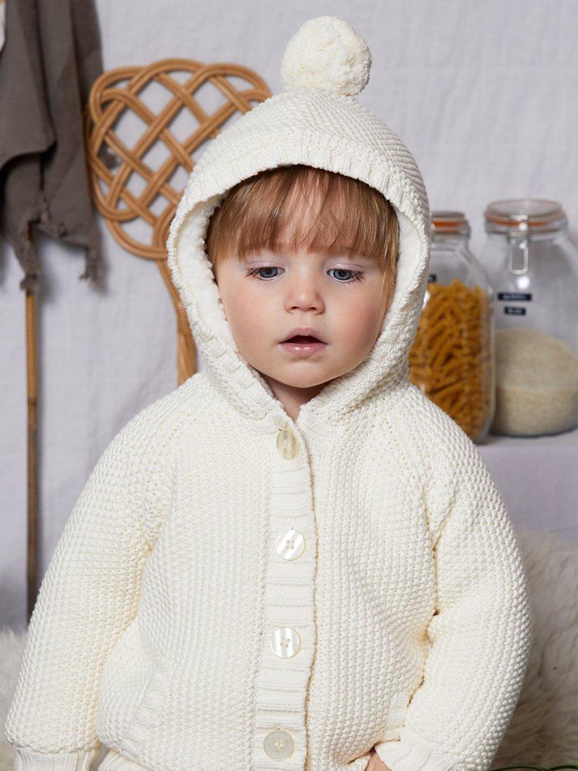 The Little Tailor Plushed Lined Baby Cotton Pom Pom Coat Cream