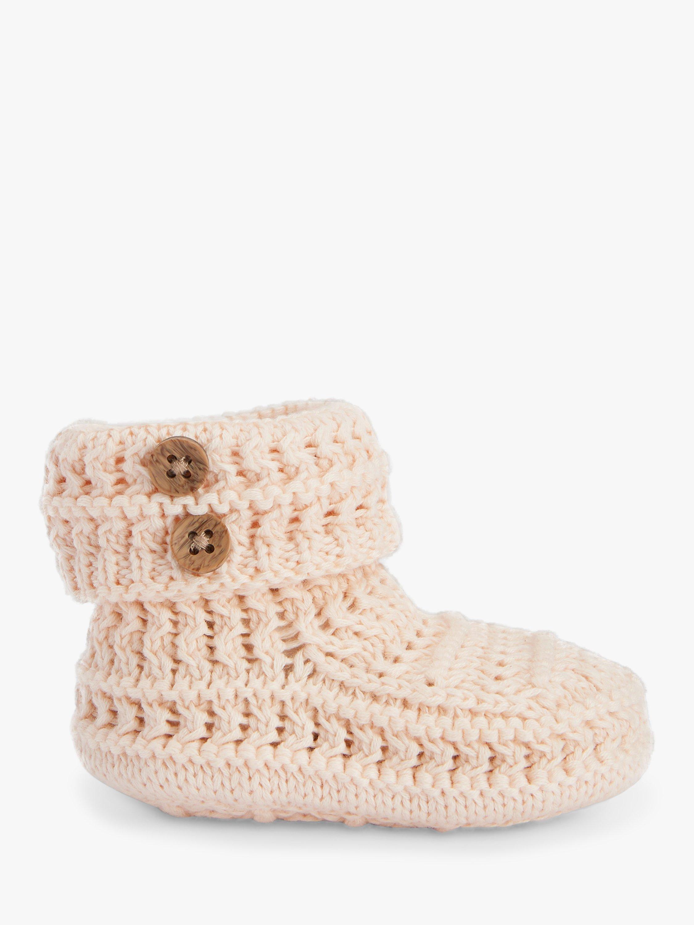 Product image 1 of 5, which shows The Little Tailor Baby Button Knit Booties, Pink, 0-6 months