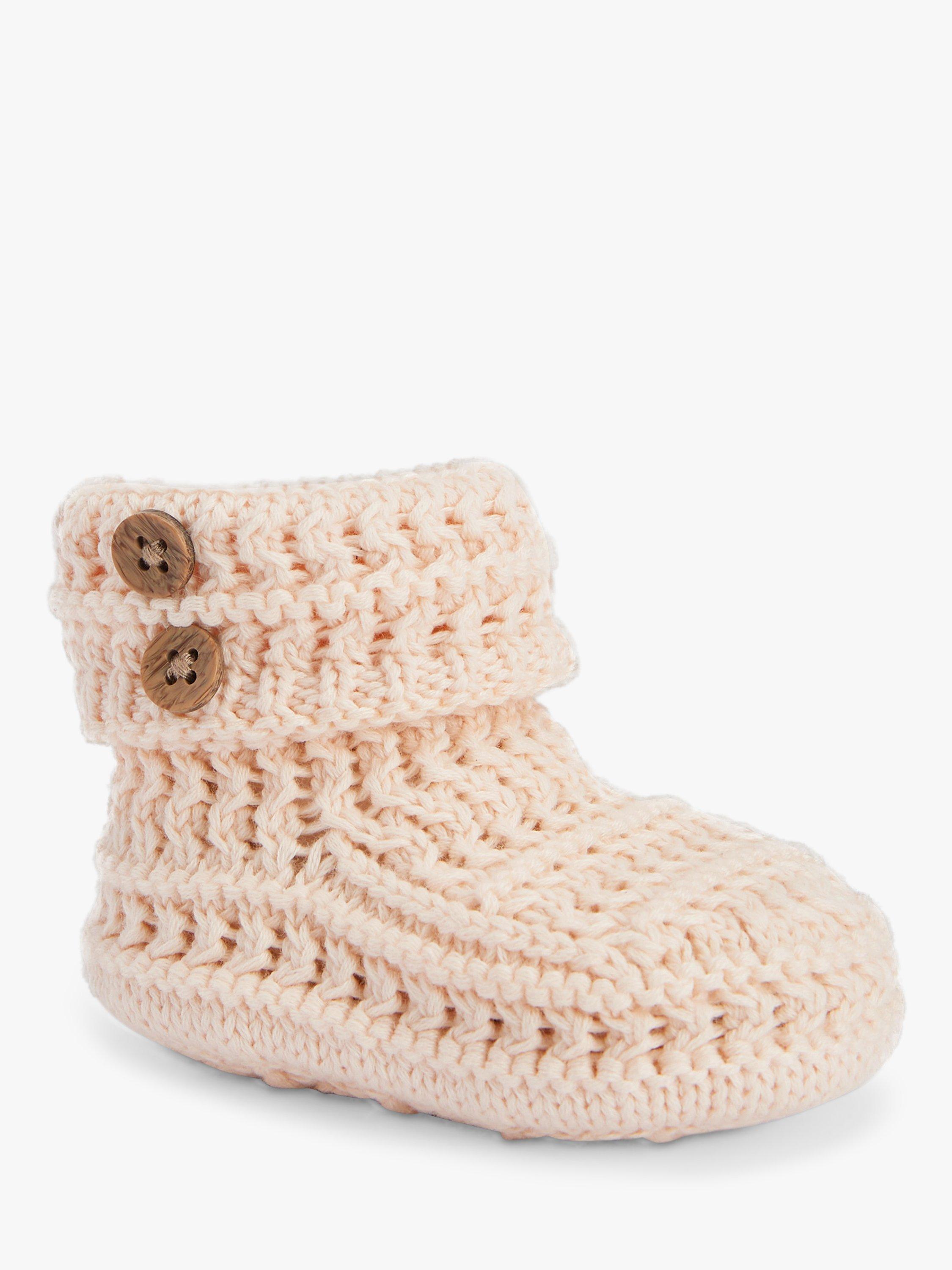 Product image 2 of 5, which shows The Little Tailor Baby Button Knit Booties, Pink, 0-6 months